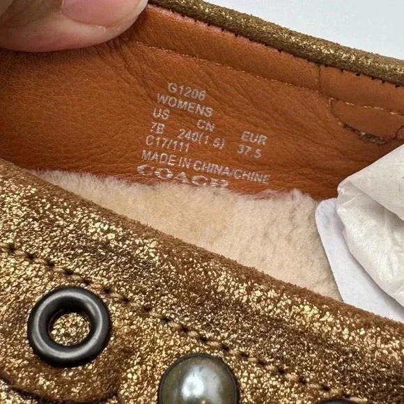 Coach Metallic Gold Rexy Roccasin Slip On Flats Size 7 - Picture 8 of 11